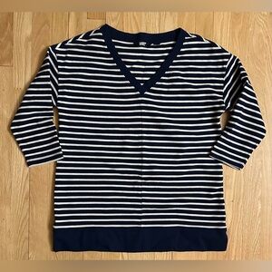 Lands’ End NWOT Women's 3/4 Sleeve Waffle Vneck Tunic Navy Ivory Stripe, Size M